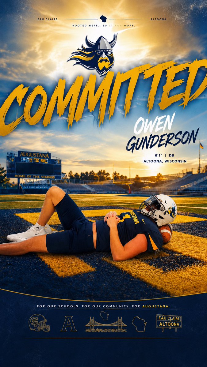 owengunderson2's tweet photo. I’m extremely excited, blessed and grateful to announce my commitment to play football and further my education at Augustana University!! 💙💛 #FightOn #agtg #codeblue
@CoachOJ_ @bond_coach @CoachChaseKing @coachscholten @MJ_NFLDraft @PrepRedzoneWI @mwfbrecruiting @AugieFB https://t.co/x0owMDKmTS