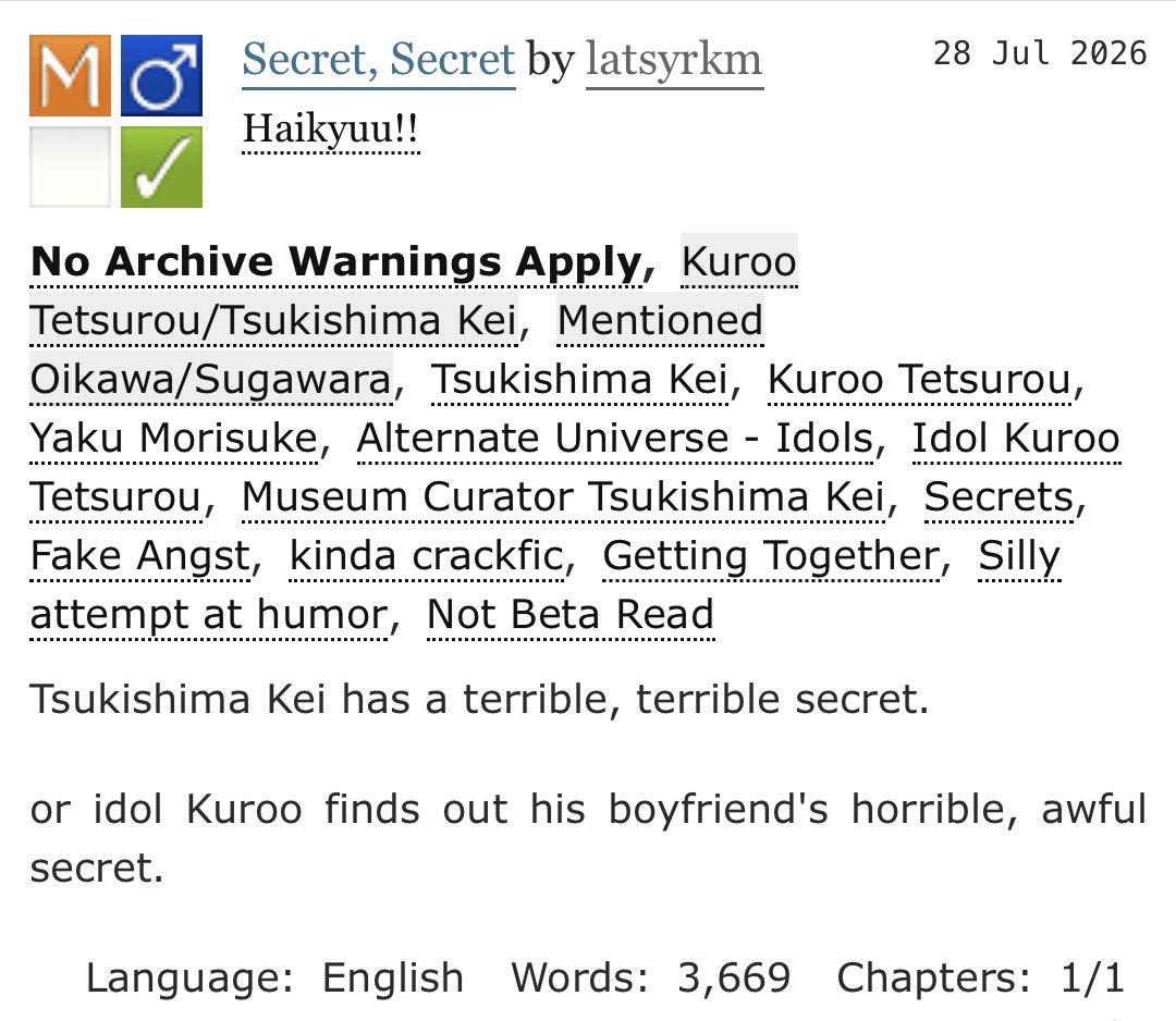 IDtsuKei's tweet photo. Secret, Secret • a silly #krtsk idol au fic 

Now on ao3 for your reading pleasure. https://t.co/RdFO5HXlHb