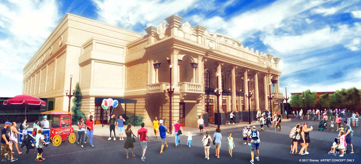 NickChaps96's tweet photo. We’ve seen many things announced at D23 parks panels that never end up happening.
But one I wish did was the theater that was going to be built on Main Street at the Magic Kingdom.

It was unveiled at D23 in July 2017 as a new live venue modeled after a 1920s theater. Early site prep began in late 2017, but work stalled and was pulled from active plans by mid 2018.

I read that funds shifted toward other big projects like Galaxy's Edge and the EPCOT overhaul. But this would have been a big time people eater, and a nice place to cool off and watch a great show.