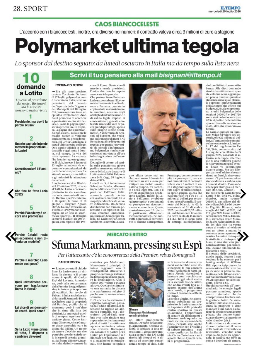 SpaceLazio's tweet photo. Questo il @tempoweb di domani: https://t.co/ucfoogK6wm