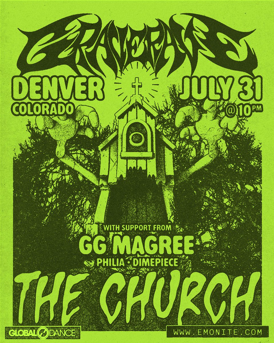 GlobalDanceUS's tweet photo. Denver… your GRAVE RAVE lineup has arrived 🪦💚

@ggmagree @philiamusic &amp; Dimepiece  are bringing the chaos to @ChurchNightClub this Friday, July 31st 🫨🔥

Get your tickets here ⏩ https://t.co/rMQRCkWjXn https://t.co/3A0h845YnN