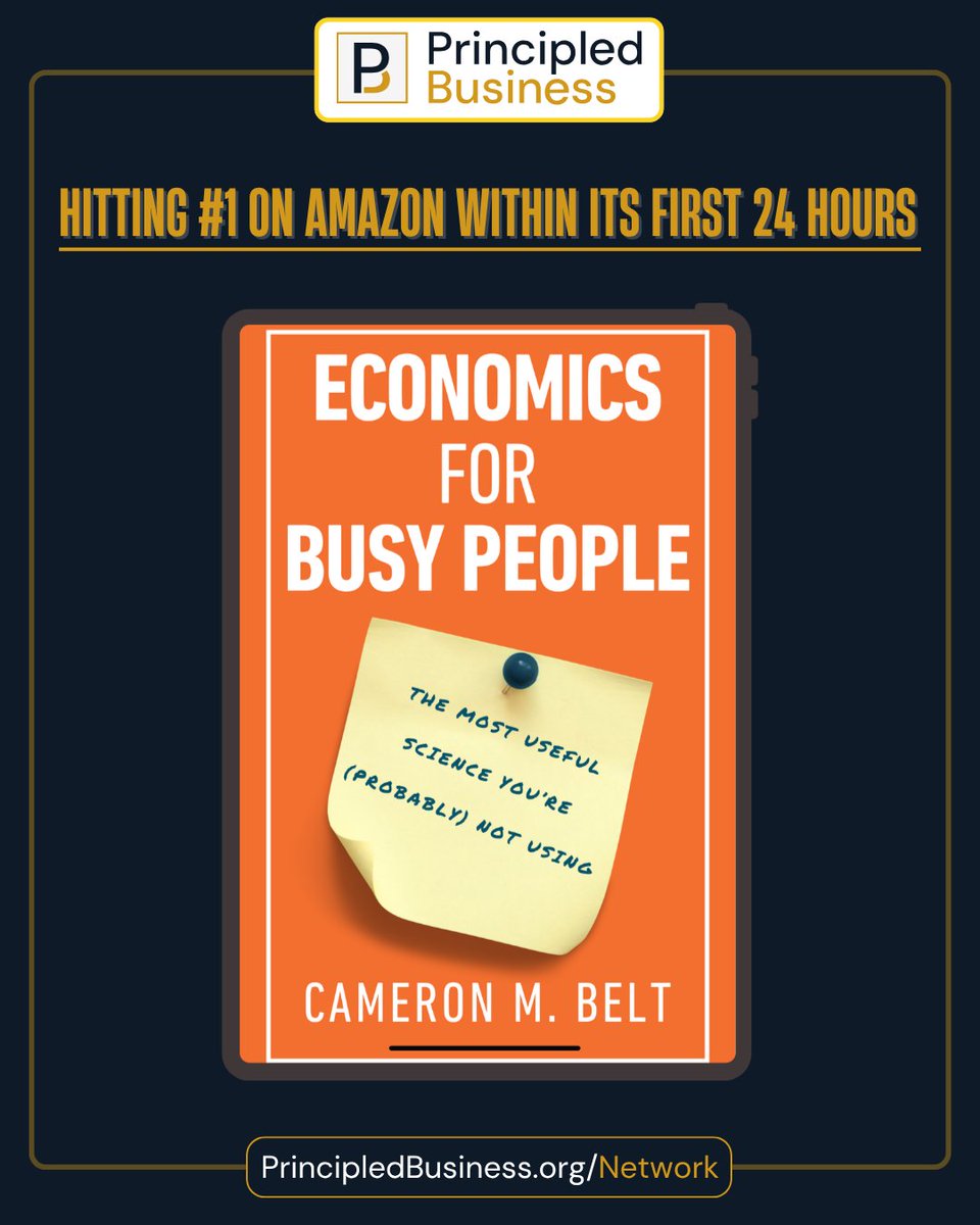 PrincipledBus's tweet photo. Economics shapes more of our lives than most people realize.

In Economics for Busy People, @Cameron_Belt turns big economic ideas into practical lessons you can actually use.

Whether you're building a business, making investments, or just trying to make better decisions, this book is a great place to start.

Congratulations to Cameron on becoming an Amazon #1 New Release within the book's first 24 hours. We're proud to have him as part of the Principled Business network. 

Book link: https://t.co/Btowz9Xy2y