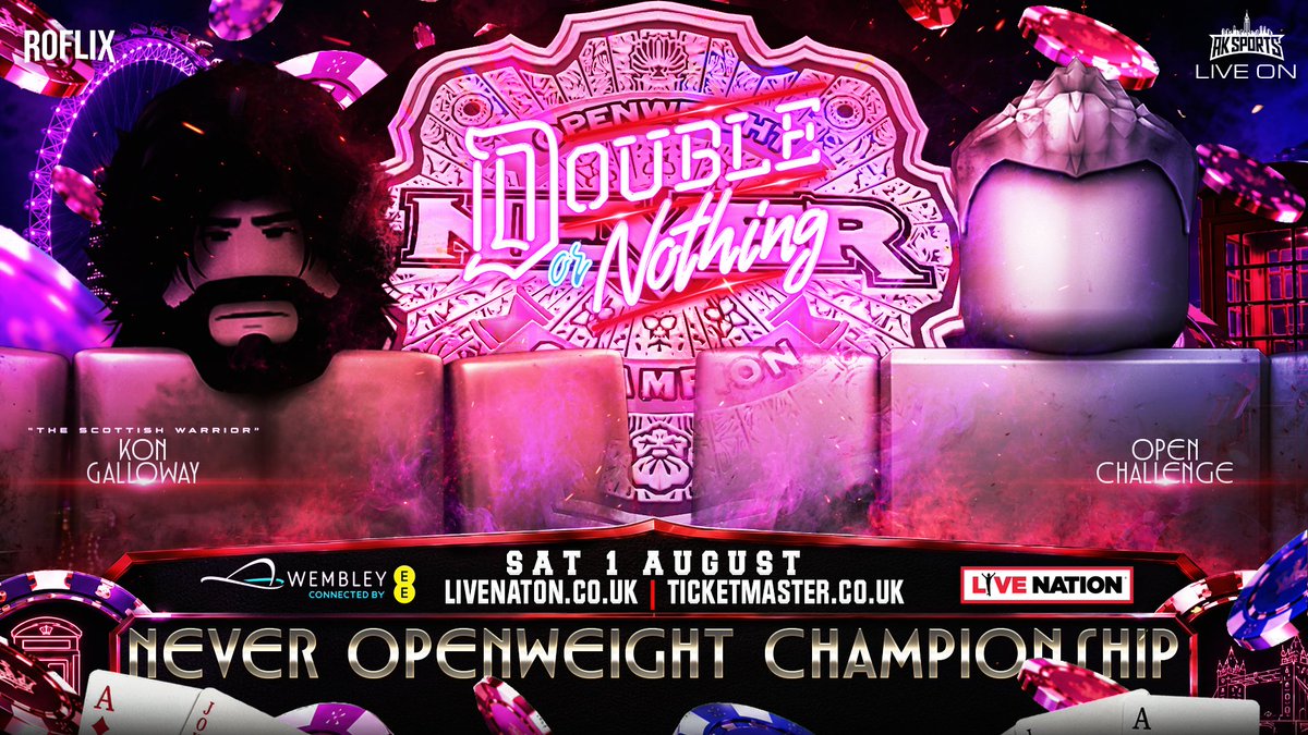 AEWonAKSports's tweet photo. The first defense has been made official.

Newly crowned NEVER Openweight Champion @KonMcIntyreRW has requested an Open Challenge at #DoubleOrNothing🎰.

The question isn't if someone will answer...

It's who.

August 1st, 2026 - Wembley Stadium 🇬🇧