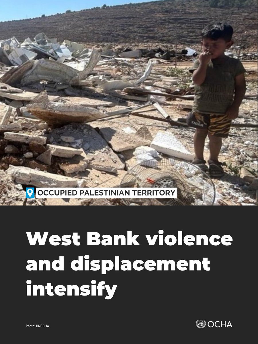UNOCHA's tweet photo. In the #WestBank, escalating violence, movement restrictions and displacement are deepening humanitarian needs.

More than 30,000 people, including children, have been displaced from Jenin, Tulkarm and Nur Shams camps since last year.

Read more: https://t.co/Fyacyiw76W https://t.co/eki1mXYA3w