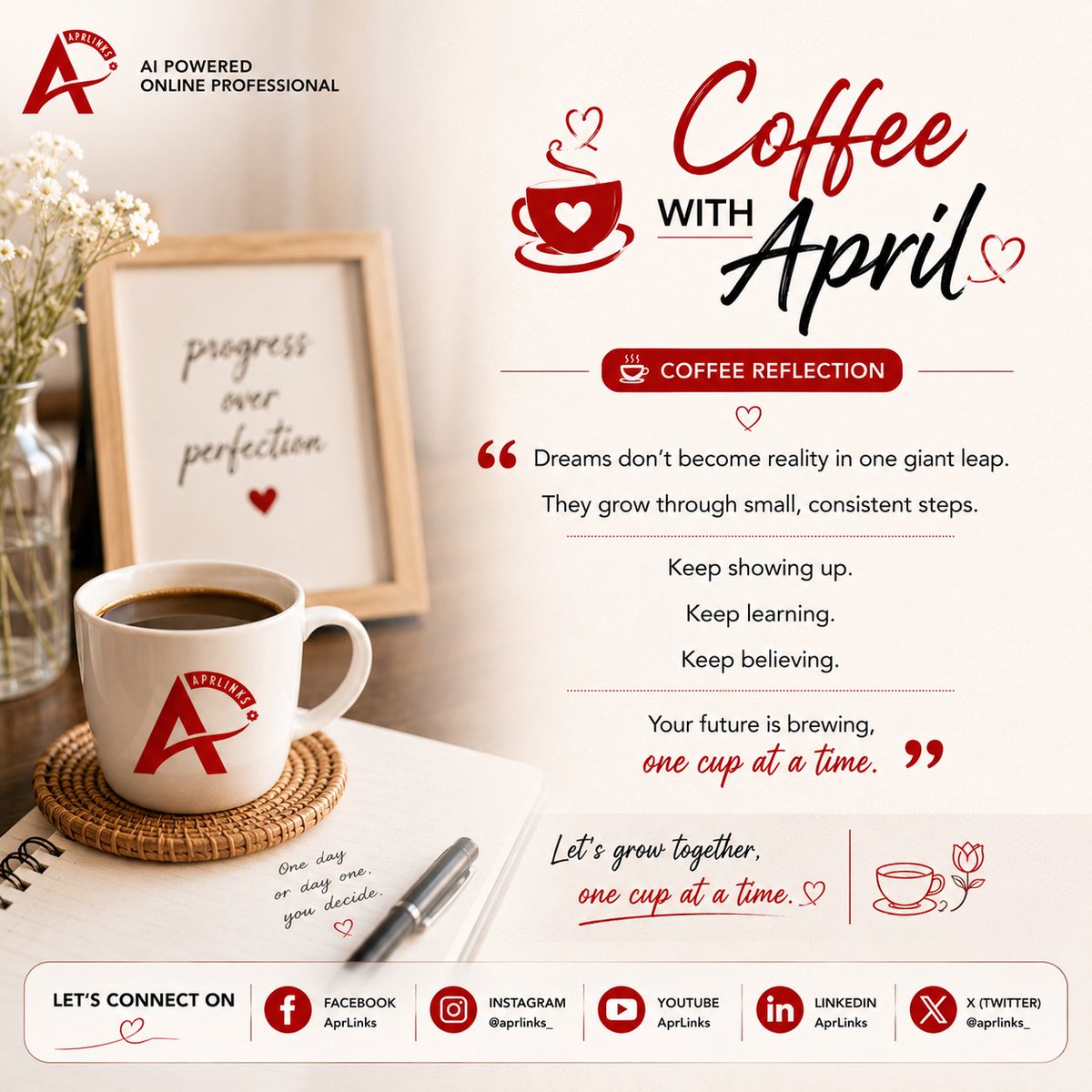 aprLinks's tweet photo. ☕𝗖𝗼𝗳𝗳𝗲𝗲 𝗥𝗲𝗳𝗹𝗲𝗰𝘁𝗶𝗼𝗻

"Dreams don't become reality in one giant leap. They grow through small, consistent steps."

☕ Keep growing. Keep believing. Your future is brewing, one cup at a time.

Padagos lang! 🌷❤️

#CoffeewithApril #APRLINKS https://t.co/d0rJwD8IAj