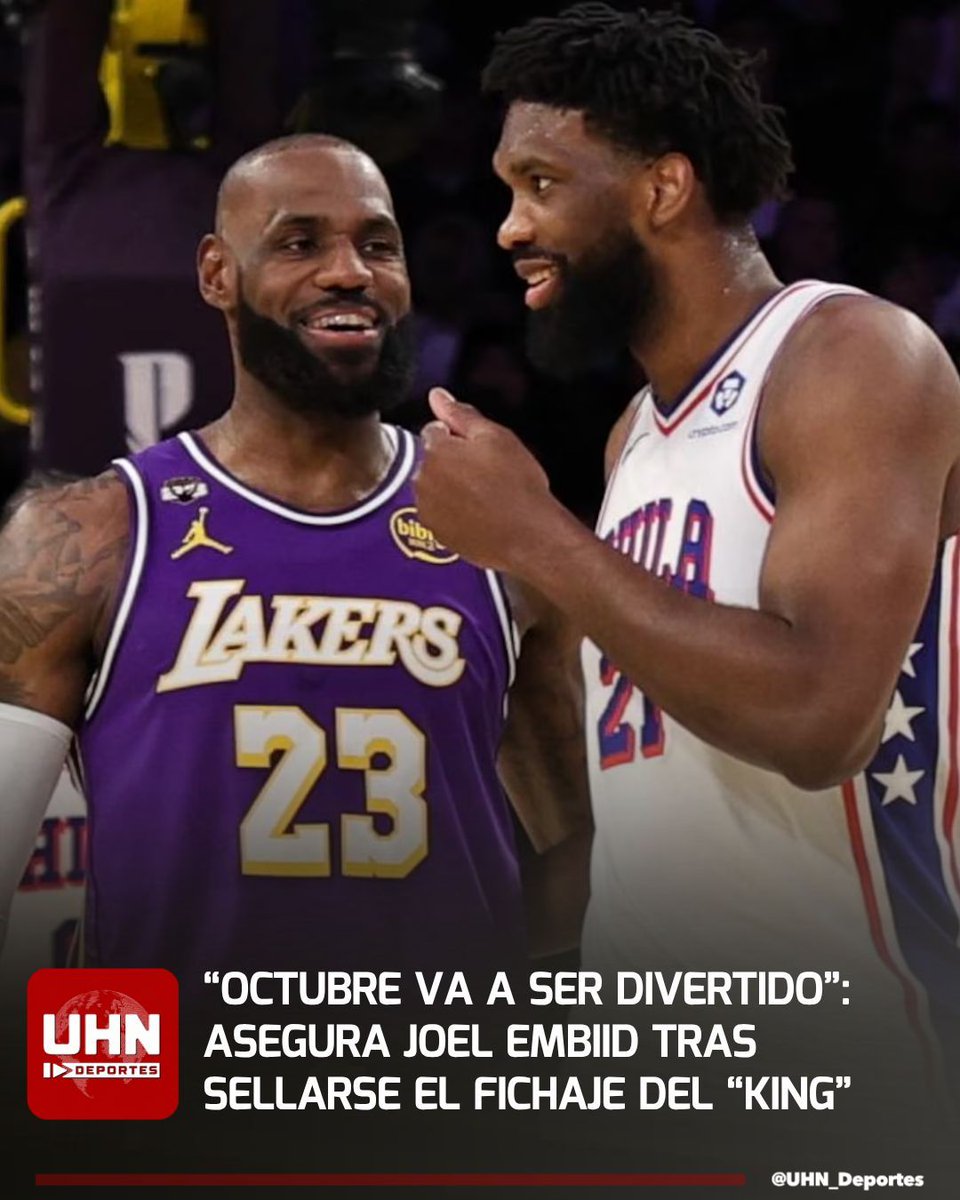 UHN_Deportes's tweet photo. 🇺🇸‼️ | ¡REACCIONÓ EL 'MVP'! — Luego de concretarse el fichaje bomba de LeBron James por Philadelphia 76ers, Joel Embiid lanzó un picante e ilusionante mensaje en sus redes sociales. "Tengo un BUEN presentimiento sobre octubre... Los playoffs van a ser DIVERTIDOS. https://t.co/BPN81uaJNV