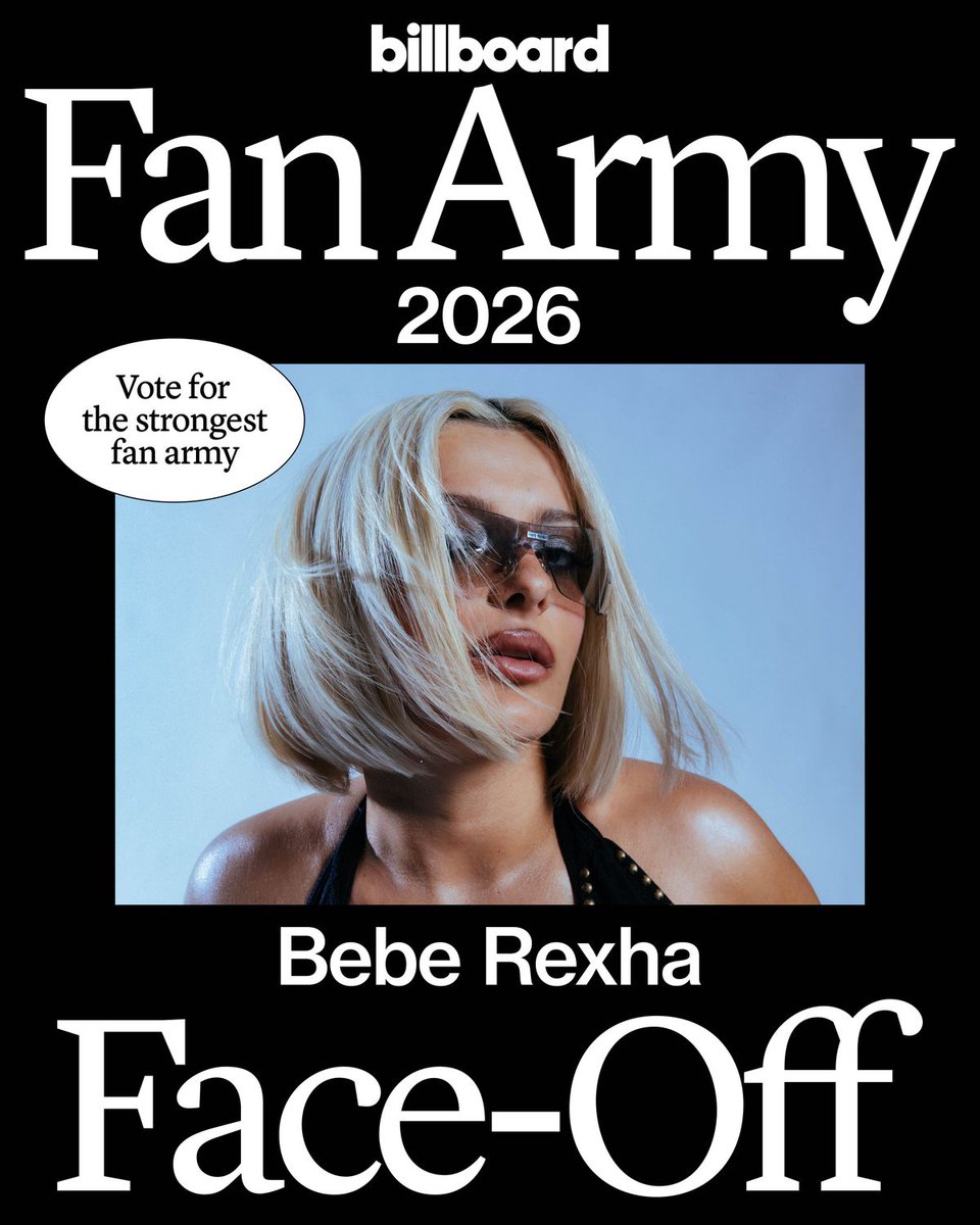 billboard's tweet photo. Attention, Bebe Rexha fans! 🚨 Now’s the time to vote in Round 2 of #BBFanArmy2026: https://t.co/EGQel8MVe5 https://t.co/XNgwJgdNle