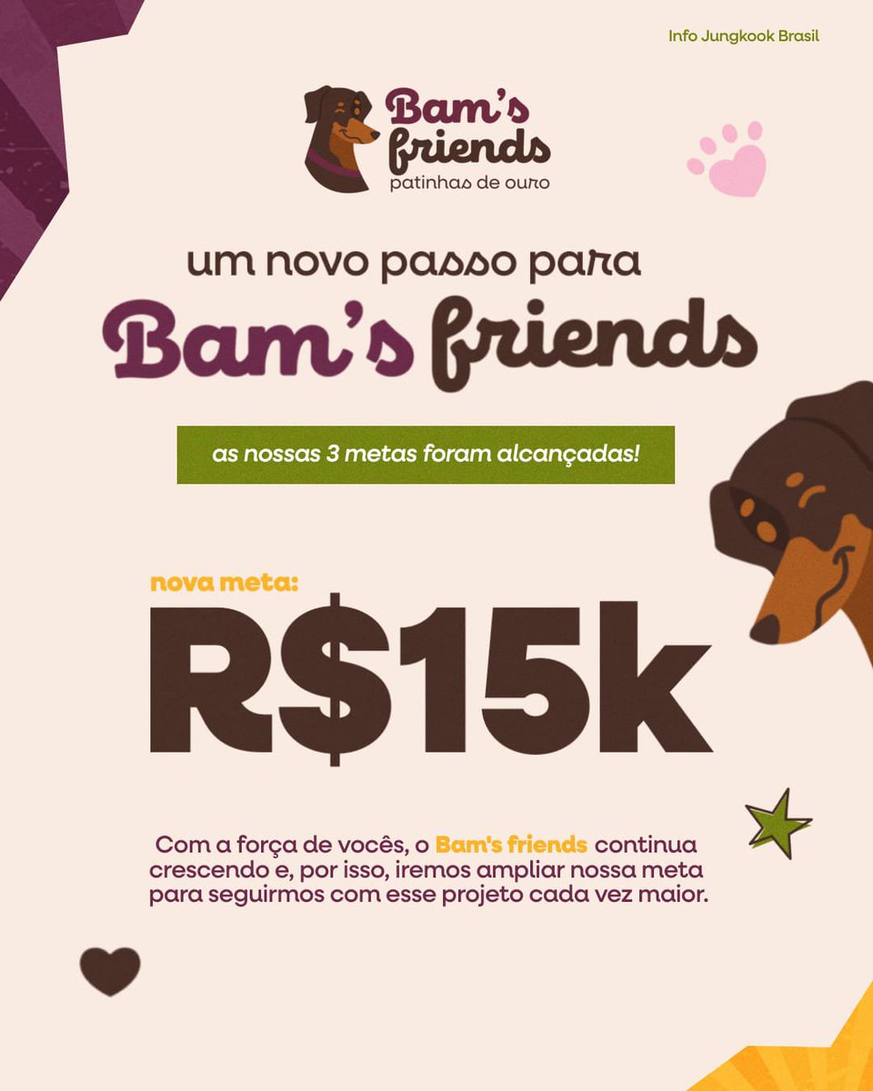 InfoJungkookBR's tweet photo. 💜 Um novo passo para o Bam's Friends.

Graças ao apoio de cada um de vocês, alcançamos as nossas três metas iniciais. Esse resultado nos mostra que o projeto pode ir ainda mais longe.

Hoje, iniciamos uma nova etapa com um novo objetivo:

🎯 Rumo aos R$ 15.000!

Essa nova meta representa mais oportunidades de apoiar a causa animal e fortalecer o impacto do Bam's Friends.

Obrigado por acreditarem no nosso propósito e por fazerem parte dessa caminhada. Vamos escrever juntos mais esse capítulo da nossa história! 🐾💜

📲 chave pix: infojungkookbr@gmail.com

#BamsFriends