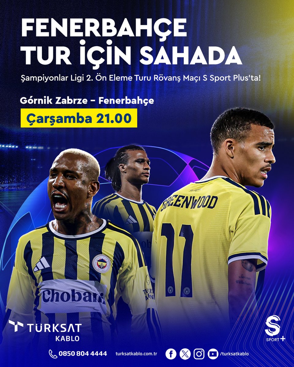 turksatkablo's tweet photo. 🏆 Avrupa'da futbol sahnesi hazır: Fenerbahçe ve Beşiktaş, Şampiyonlar Ligi 2. Eleme'de tur için sahada!

🔥Fenerbahçe bu akşam 21.00'de Gornik Zabrze ile tur biletini almak için sahaya çıkacak. 

🔥Beşiktaş yarın 19.30'da  Danimarka temsilcisi Midtjylland'a konuk olacak.

Heyecan dolu karşılaşmalar Türksat Kablo ile S Sport Plus'ta! 📺⚽

 📌Denemesi Bedava S Sport Plus paketi ilk ay ücretsiz kalan 11 ay tarifenize ek ayda 139 TL.

#TürksatHerYerde
#TürksatKablo