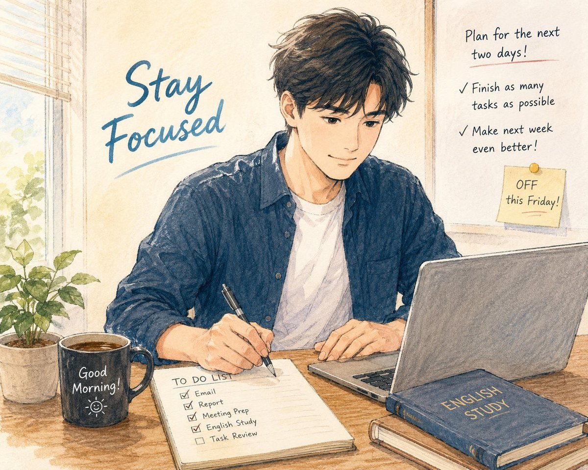omiso_smec's tweet photo. Good morning!

Heart 8 | Body 8

To raise both by one point, I’ll work hard.

I’m taking this Friday off, so I want to finish as many tasks as possible over the next two days.

#TOEIC #English #ChatGPT https://t.co/dvZBbM20nJ