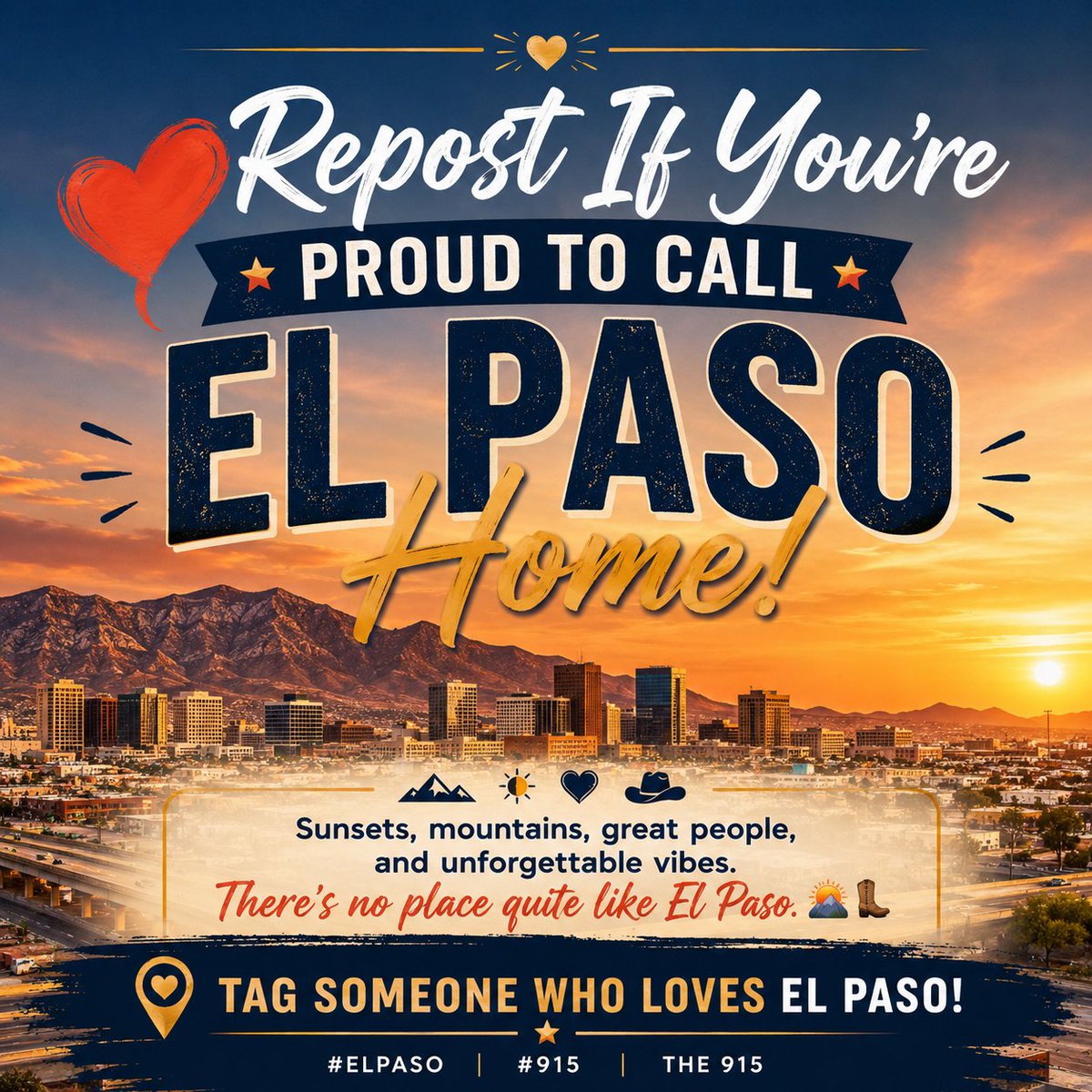 Alexxaa915's tweet photo. 🌄 El Paso isn't just a city it's a vibe. ❤️ Repost if you're proud to call the 915 home! #ElPaso #915EP #texaslove #Franklinmountain https://t.co/5tUpmOg14s