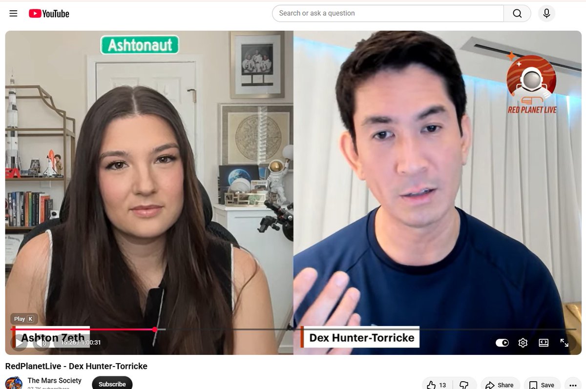 TheMarsSociety's tweet photo. ICYMI! Great conversation last week on #RedPlanetLive with Dex Hunter-Torricke! From AI & Mars settlement to SpaceX, Google, Facebook and preparing for the AI revolution, it was a fascinating look at what's ahead. Watch it at: https://t.co/lblJwlGP8I. #AI #Space #Mars https://t.co/w3dLjrpl9c