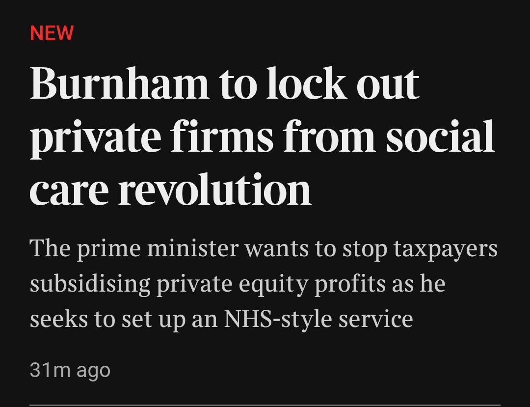 AliKh1886's tweet photo. Fully welcome this planned announcement by the Government to exclude privately run nursing home chains from its planned radical shake-up of social care in England, meaning that taxpayers won't be subsidising private equity profits. https://t.co/43d79lLuhc