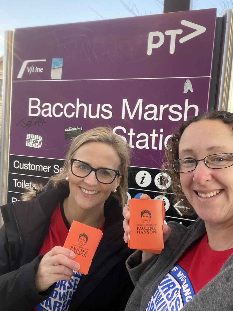 VicUnions's tweet photo. Just some of the 50,000 'little orange books' union members are handing out this morning, at 80 train stations around the state. They're filled with the one thing guaranteed to turn a voter away from One Nation - direct quotes from Pauline Hanson. #springst https://t.co/lWBH6LQoUU