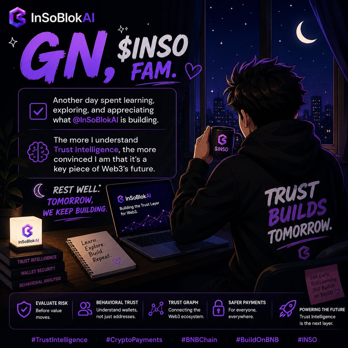 Authvibez's tweet photo. GN, $INSO fam. ππ
Another day spent learning, exploring, and appreciating what @InSoBlokAI is building.
The more I understand Trust Intelligence, the more convinced I am that itβs a key piece of Web3βs future.
Rest well. Tomorrow, we keep building. π
#TrustIntelligence #Crypto #BNB #BuildOnBNB