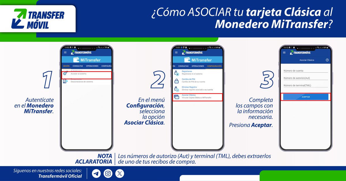 iliana_fp's tweet photo. 👉 Si no sabes cómo asociar la Tarjeta Clásica en Monedero MiTransfer, Aquí ⤵️ te lo explicamos.#Transfermóvil. https://t.co/S49BAvAvu4