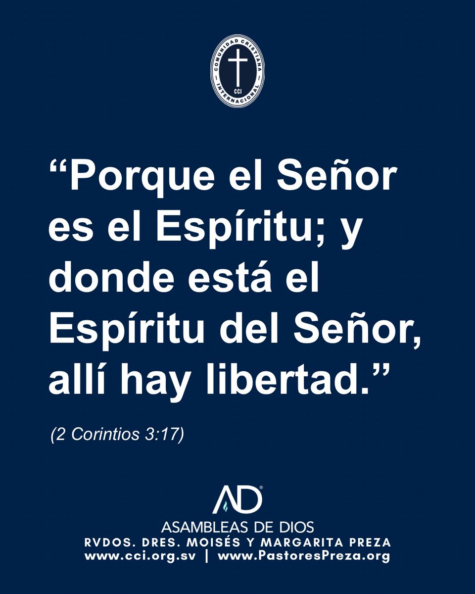 PastoresPreza's tweet photo. “Porque el Señor es el Espíritu; y donde está el Espíritu del Señor, allí hay libertad.”

(2 Corintios 3:17)

Rvdos. Dres. Moisés y Margarita Preza
https://t.co/FD0f8R2Wn8 https://t.co/bYs7HcLIRE