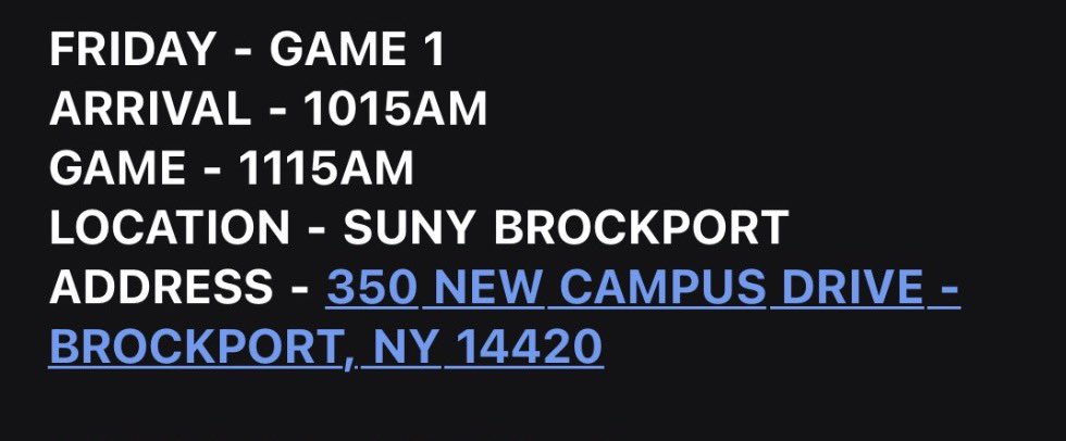 liamd8509's tweet photo. I will be throwing this weekend, game 1, at SUNY Brockport. Here are some details !! https://t.co/joqeFv1YTP