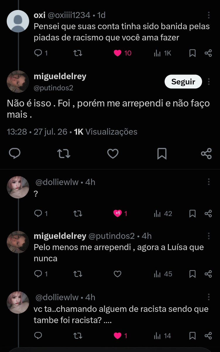 krovsinner's tweet photo. @putindos2 @dolliewlw @oxiiii1234 @sleepertortured Você é! Você chama a Luísa de atual RACISTA, diz que ela é racista pelo ato dela de MUITOS AJOS ATRÁS, então pela sua lógica, vc É SIM RACISTA, visto que recentemente VOCÊ teve contas BANIDAS por ser racista na timeline. https://t.co/kDQijoxQaq