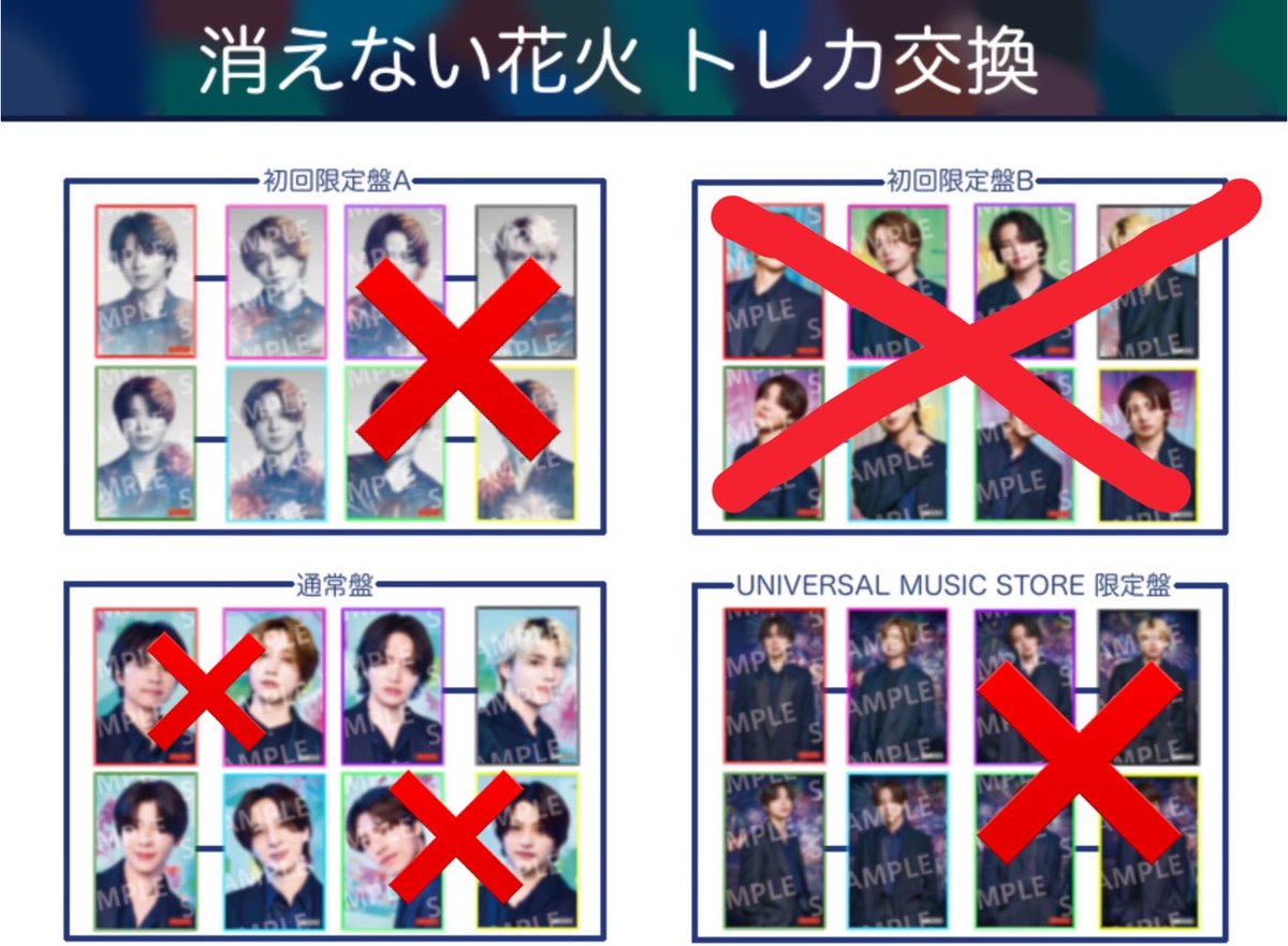 mss2383's tweet photo. timelesz 消えない花火 特典 トレカ交換

【譲】
初回A:佐藤/橋本

通常版:菊池/篠塚

ユニバ:佐藤/橋本

【求】
全種 松島/寺西

各1です
郵送での交換を希望、本日すぐに発送可能

お心当たりのある方ご連絡いただけますと幸いです。

#timeleszトレカ交換
#消えない花火トレカ交換 https://t.co/77LytJ8Ugo