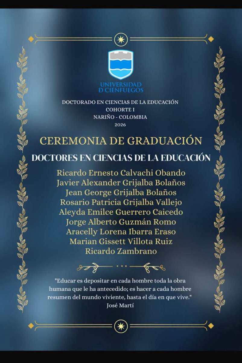 CubaMES's tweet photo. 🎓🇨🇴 La @ucfgos celebró en Pasto, Nariño, la graduación de la Primera Cohorte del Doctorado en Ciencias de la Educación.
🤝 Un hito de cooperación internacional que fortalece la excelencia académica en América Latina.
👏 ¡Felicitaciones, nuevos doctores!

📸ℹ #UCf 
#Cuba https://t.co/RxFYQKFS3k