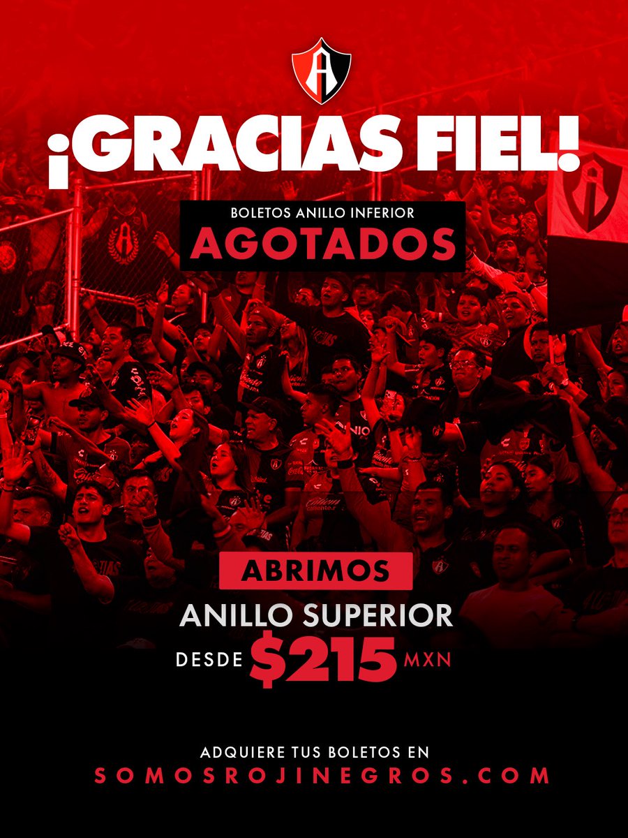 AtlasFC's tweet photo. FIEL, GRACIAS POR SU RESPUESTA 🙌🏻

Les informamos que los boletos de anillo inferior están agotados 👈🏻

Anillo superior está disponible para que compren sus entradas en https://t.co/o8CAlwmkUP tener todo su apoyo este sábado 😮‍💨

#ParaLaFielPorLaFielYConLaFiel https://t.co/1Y5xZfXgL0
