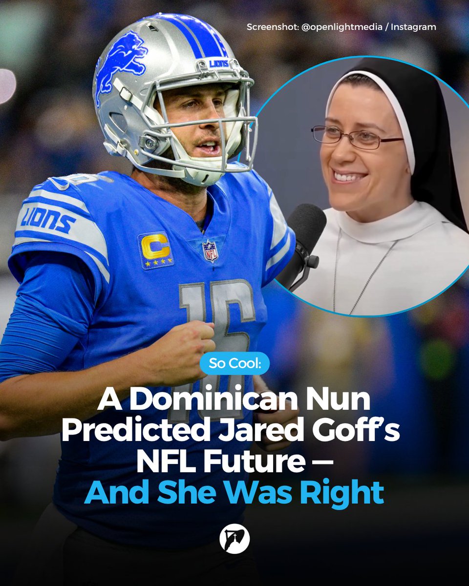 Church_POP's tweet photo. Long before Jared Goff was slinging touchdowns for the Detroit Lions and commanding packed stadiums, a group of Dominican sisters sitting at the 50-yard line already knew his ultimate destination.

And it wasn’t because of his bulging biceps or his stats. It was pure, unadulterated “ball knowledge” from a nun.

In a now-viral video, Sister Miriam shared a story from 2011, back when she was teaching at Marin Catholic High School and Goff was just a skinny junior starting at quarterback.

The NFL’s official Instagram account shared the clip, where it has already drawn nearly 1 million views—and even caught Jared Goff’s attention, earning a like and comment from the Lions quarterback.

https://t.co/EV4vfnseVb