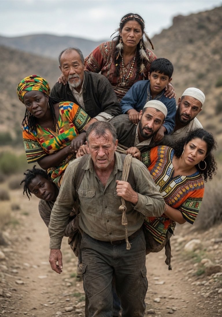 DoDeportations's tweet photo. Every single working-age White Man is carrying 5-10 other people on his back. https://t.co/GppjdggRdp