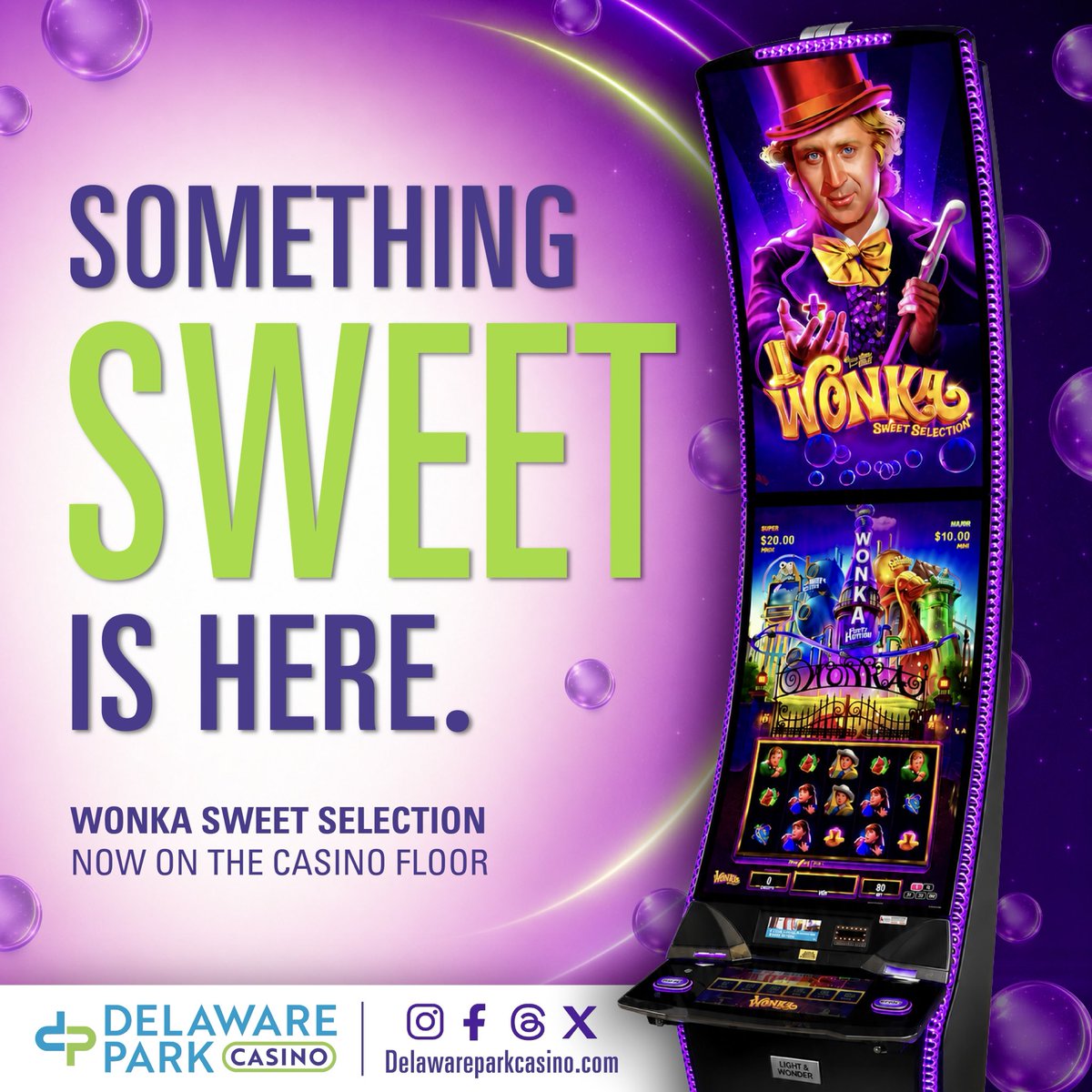 delawarepark's tweet photo. 🍫✨ Something sweet has arrived! ✨🍬 Wonka Sweet Selection is now on the floor at Delaware Park Casino! 🤯😱 EXCLUSIVE in the state of Delaware, you can only experience this exciting new game here!

📍 Located at the Kirkwood entrance, near Area 37, opposite trackside https://t.co/xMGe8qfOfM