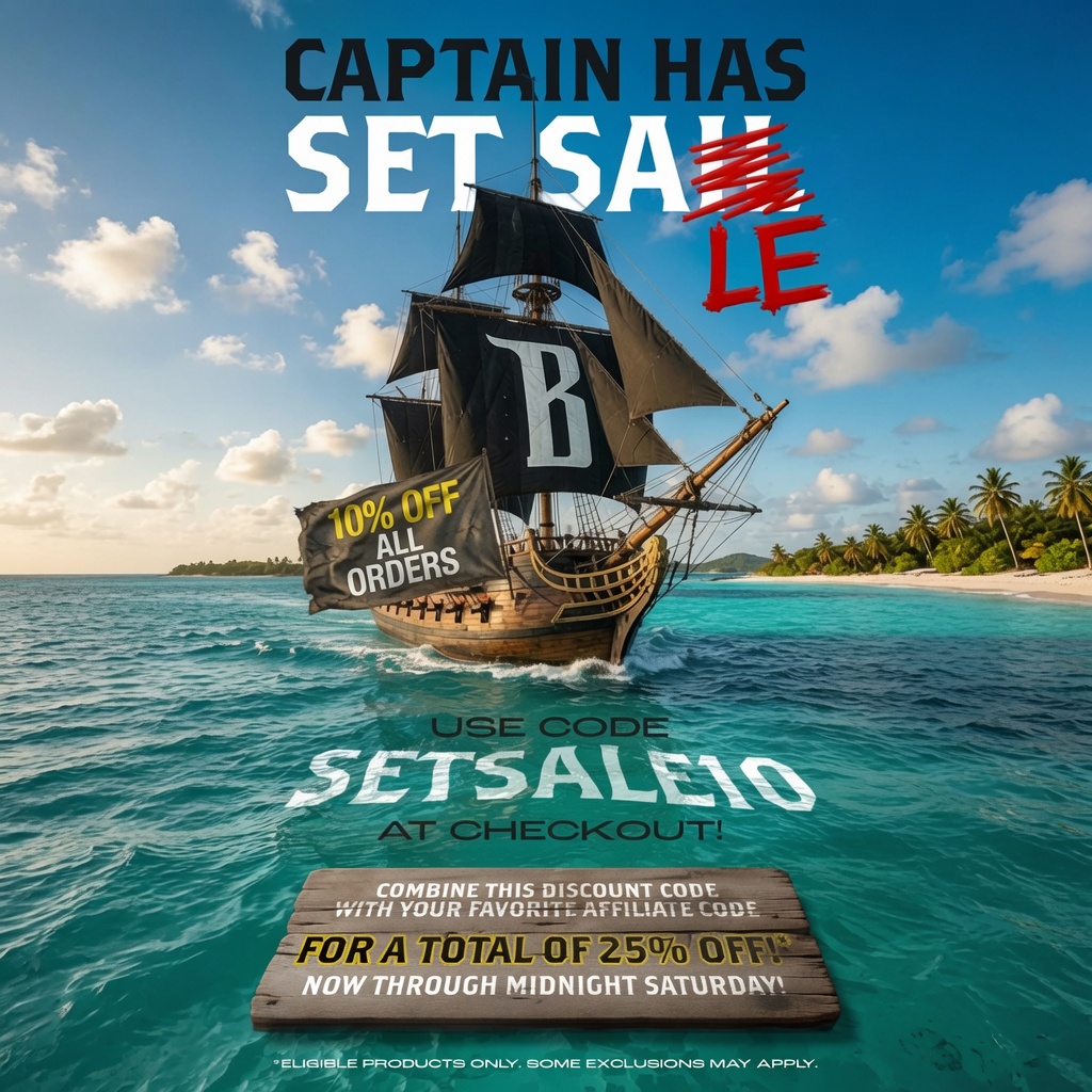 barbarianfitco's tweet photo. The captain's away, so you scallywags can play. While I'm out in the middle of the ocean this week, we're running our first stacked sale of the year!

Use your favorite affiliate code at checkout for 15% off and get AN ADDITIONAL 10% OFF of your order with code:

SETSALE10

Now through Saturday at midnight. Some product exclusions may apply. These discounted orders will be fulfilled upon my return.

Fair winds and full sails, mates. Go claim your loot. 🏴‍☠️

https://t.co/p2GtxUiWzU