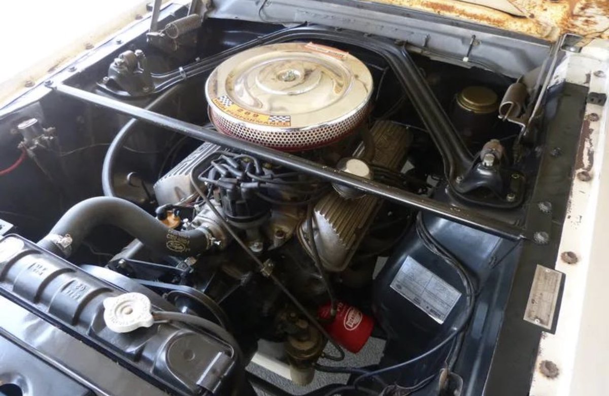Chekomariscal's tweet photo. Este Shelby GT350 de 1965 pasó décadas olvidado en San Diego.

Cuando lo encontraron descubrieron que era el #332, uno de apenas unos 8 vendidos nuevos en Hawái.

Su primer dueño fue un soldado del Ejército de EE. UU. y todavía conserva las calcomanías originales de las bases militares donde se estacionaba hace casi 60 años.

Hay coches valiosos y luego están los que cuentan una historia. ¿Lo restaurarías o conservarías cada cicatriz?