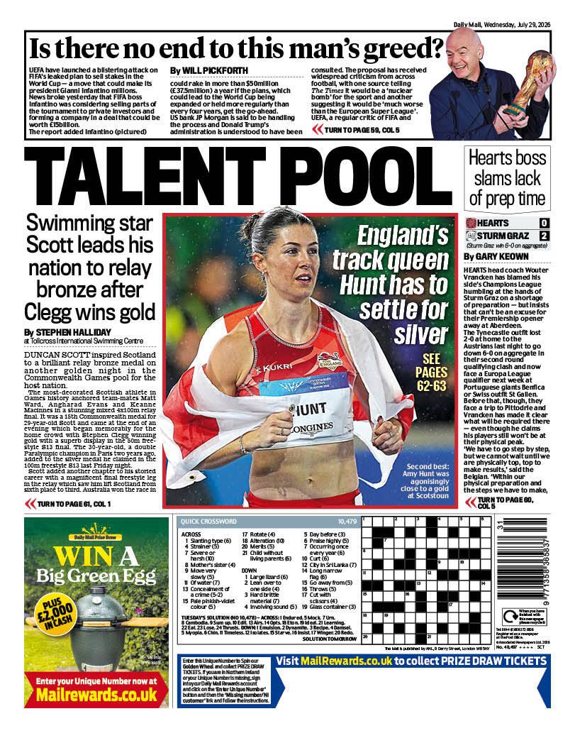 MailOnlineScot's tweet photo. TALENT POOL
🗞️ Tomorrow's Scottish Daily Mail back page: #TomorrowsPapersToday #scotpapers 👉️ Read more on #mailonline https://t.co/11OMBYrHcn
