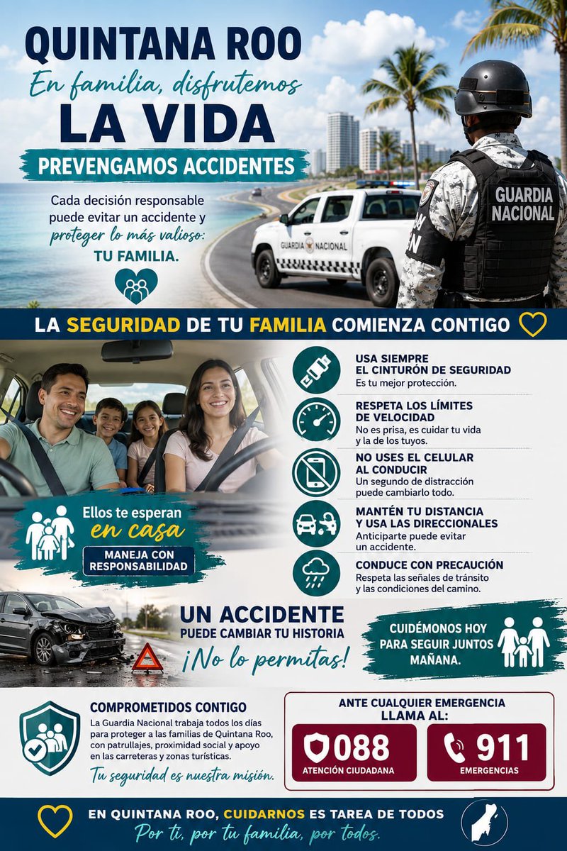 GNQRoo's tweet photo. La Guardia Nacional trabaja de manera permanente para brindar seguridad y apoyo en las carreteras y destinos turísticos de Quintana Roo, pero la prevención también depende de cada uno de nosotros.
#GuardiaNacional #QuintanaRoo #ConduceConResponsabilidad #SeguridadVial https://t.co/s51cWeBlQi