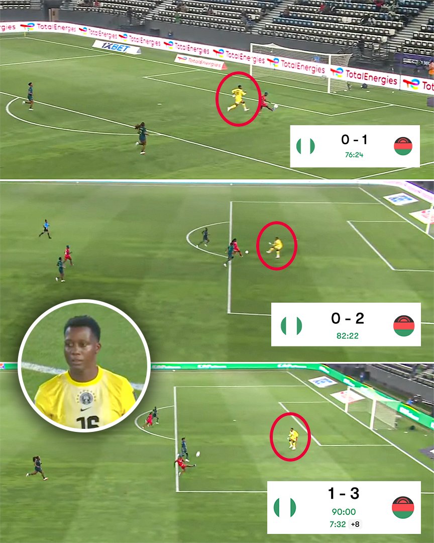 ESPNAfrica's tweet photo. Chiamaka Nnadozie's positioning for all three goals Nigeria conceded against Malawi 😮 https://t.co/6ntCFb73v6