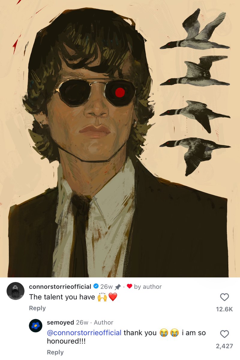 hudderall's tweet photo. connor commenting on fan art you’re greatly missed :( https://t.co/isphWuG5SO