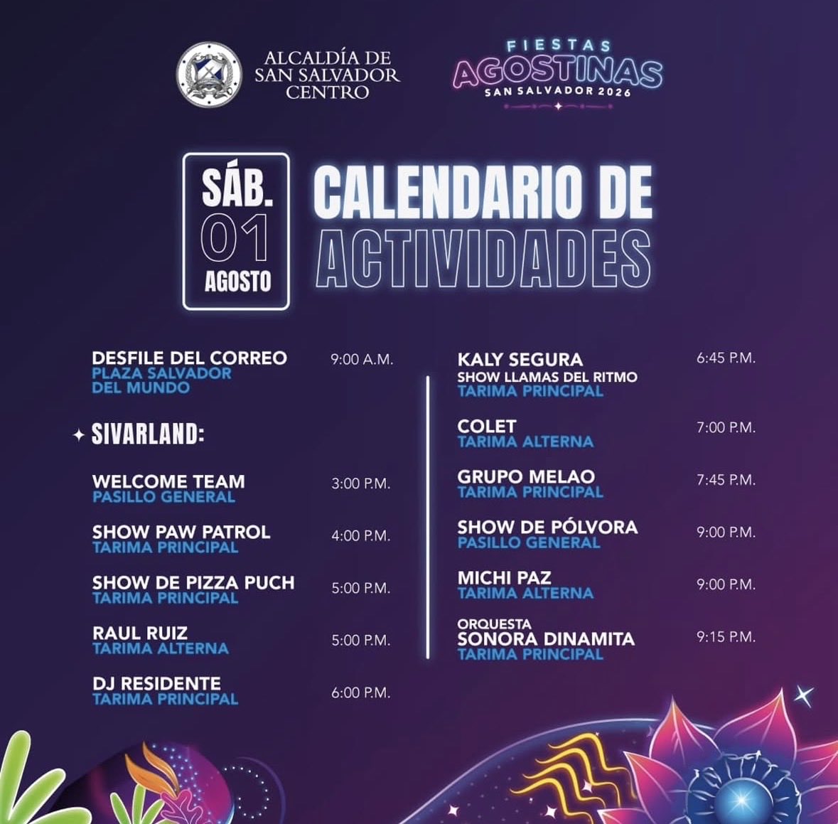 theeventussv's tweet photo. ¡Aquí te dejamos el calendario de las fiestas agostinas 2026!🙂‍↔️🇸🇻🎡

Para más información puedes verla acá ➡️🌙 https://t.co/PmQGzZP8eO 
@alcaldia_sansalvador 
#enelsalvador #vacacionesdeagosto #fiestasagostinas2026 #paratiii #fyp https://t.co/xCzafp7QId