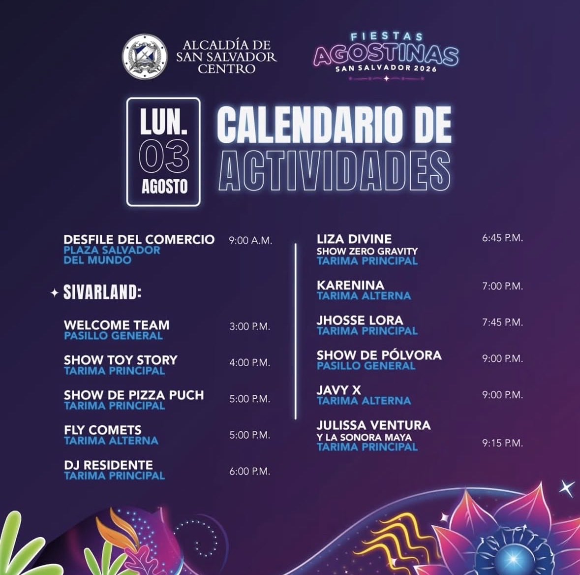 theeventussv's tweet photo. ¡Aquí te dejamos el calendario de las fiestas agostinas 2026!🙂‍↔️🇸🇻🎡

Para más información puedes verla acá ➡️🌙 https://t.co/PmQGzZP8eO 
@alcaldia_sansalvador 
#enelsalvador #vacacionesdeagosto #fiestasagostinas2026 #paratiii #fyp https://t.co/xCzafp7QId