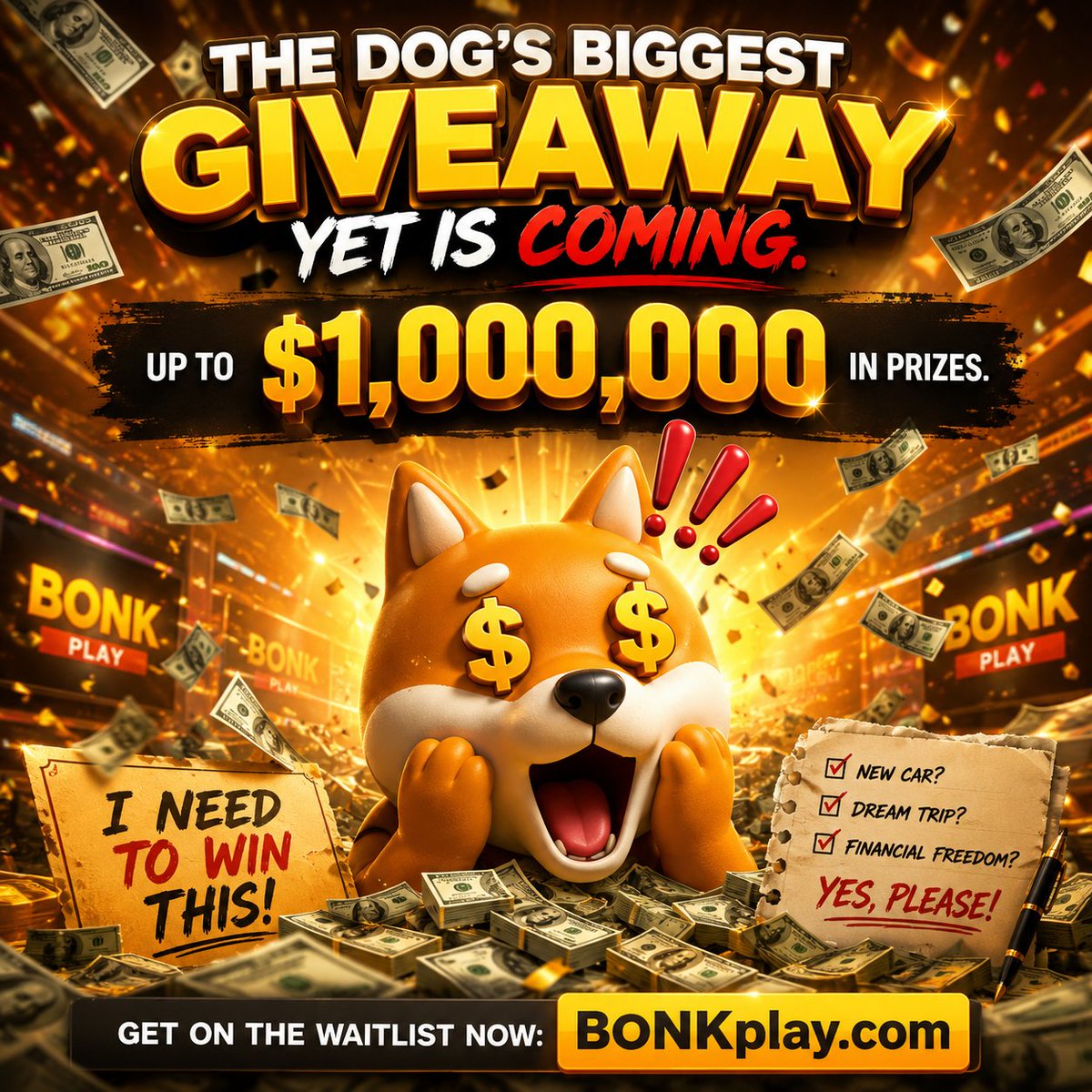 Pokesol11's tweet photo. 🐶🚨 I NEED TO WIN THIS.

The Dog's biggest giveaway yet is here.

💰 Up to $1,000,000 in prizes is up for grabs. @bonk_inu

I've already joined the waitlist... now it's your turn.

👉 https://t.co/MIiCRKgcTI

Who else is trying to turn this into the easiest W of the year? 👀🔥 https://t.co/7w5RDduL1T