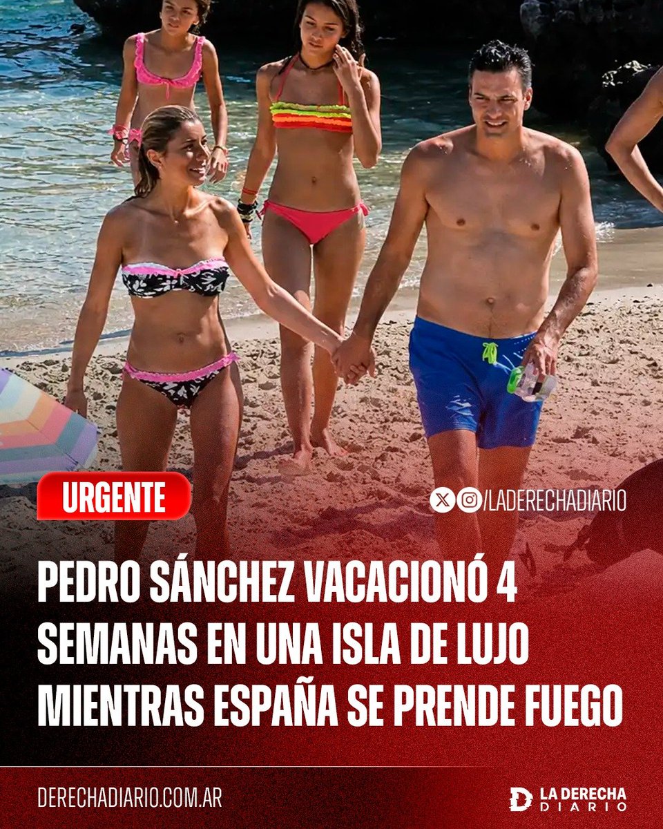 laderechadiario's tweet photo. 🚨🇪🇸 | NO FALLA: Como todo zurdo vividor de los impuestos, el corrupto Pedro Sánchez se tomó cuatro semanas de vacaciones junto a Begoña Gómez en Lanzarote, alojado en una de las zonas más exclusivas de la isla, mientras España atraviesa una grave ola de incendios y miles de ciudadanos ven amenazados sus hogares.

El socialista no retomará su agenda oficial hasta el 25 de agosto y, al mismo tiempo, su Gobierno ejecutó apenas el 26% de los 401 millones de euros de fondos europeos destinados a la prevención de incendios y la gestión forestal: solo 105,7 millones habían sido desembolsados hasta julio.