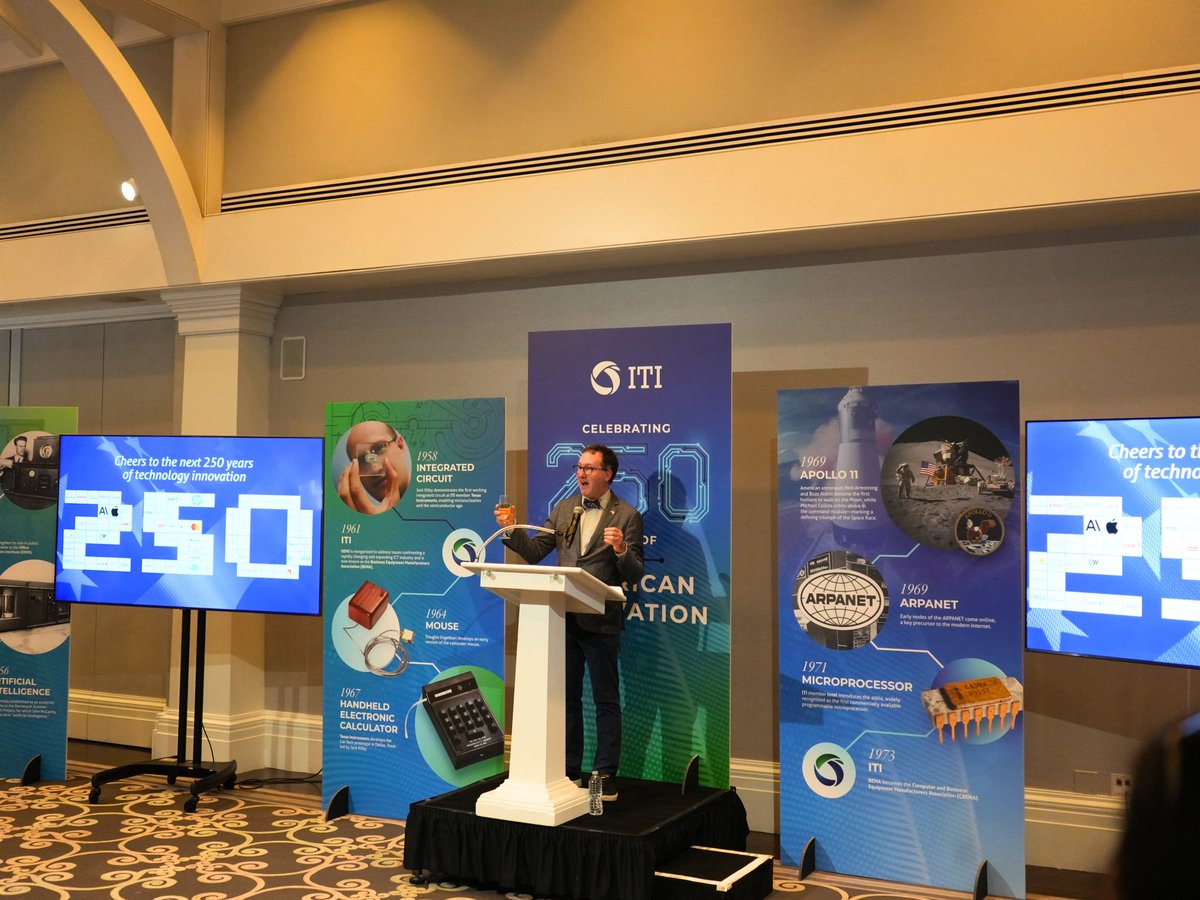 ITI_TechTweets's tweet photo. Last night at Decatur House, ITI marked 250 years of innovation and 110 years of ITI, with remarks from the White House’s U.S. CTO Ethan Klein on the future of American tech and innovation. #America250 #ITI https://t.co/cISA4BHkvE