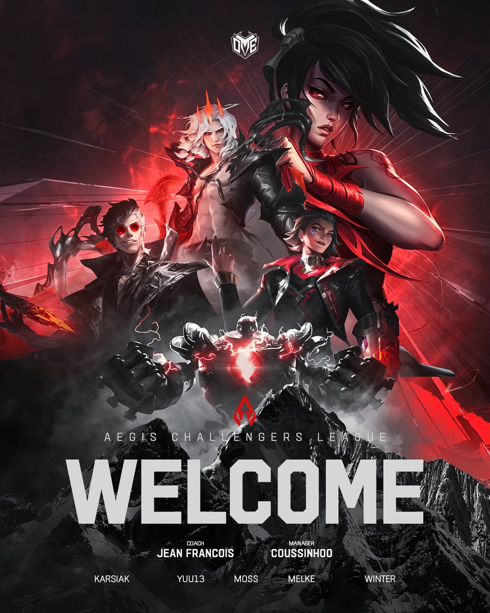 DeathMarkEsport's tweet photo. No summit is conquered alone. 
Meet the five taking on ACL Summer 2026.

Top: Karsiak 🇨🇦 @Karsiakk 
Jungle: Yuu13 🇻🇳 @Yuu13lol 
Mid: Moss 🇺🇸 @likeamaws 
Adc: Melke 🇺🇸 @LoL1ben 
Support: Winter 🇨🇦 @GONEBYSPRING_ 

Coach: Jean Francois 🇨🇦 @Lol_jeanfr 
Manager : Coussinho 🇫🇷 @coussinhoo 

Let the ascent begin..⛰️ @AegisEsportsGG