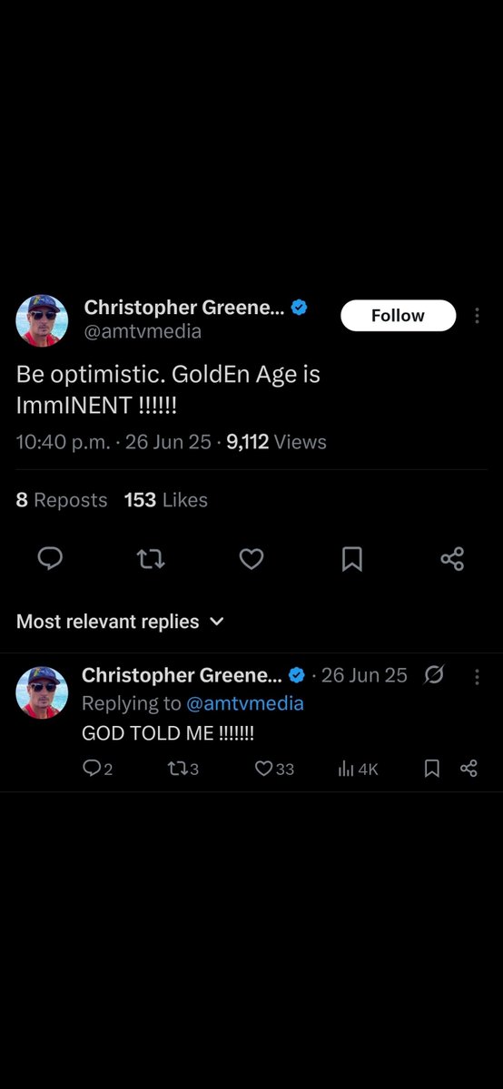 BrettAndrew8647's tweet photo. @amtvmedia God says Golden Age is imminent!
UP ONLY ⬆️ https://t.co/MsoJUgKMP3