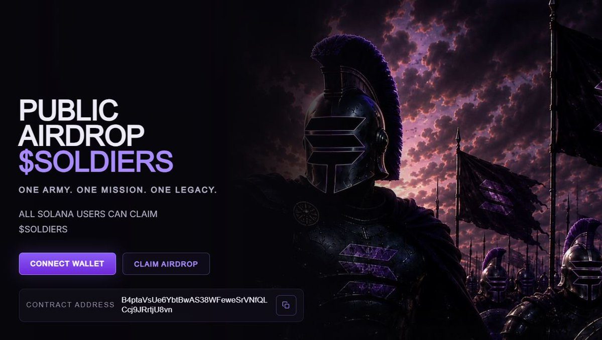 Corinne02's tweet photo. 🌐 Web3 never stands still. 

 SOLdiers features the $SOLdiers token with a memecoin coin airdrop. 

 ➡️ https://t.co/M8uztwrHkP 

 #SOLANA $SOL $OCR https://t.co/zIdXgUCEjT