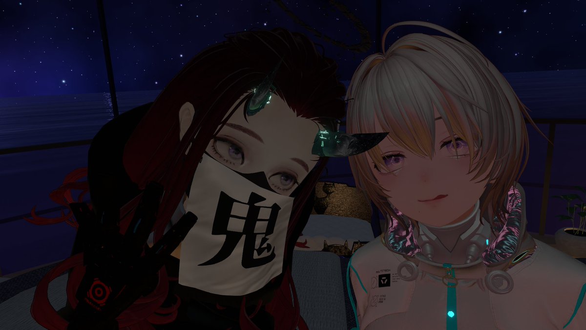 Extra9VRC's tweet photo. 昨日のぶいちゃ写真

最高にイカすアバターを見せてもらいました！
サイバー×和風の鬼改変マジカッコいい！

別のフレンドとはお胸100％記念写真撮ってきたぞ！
水着ならデカくしねぇとな！ https://t.co/XGrZJeGG4J