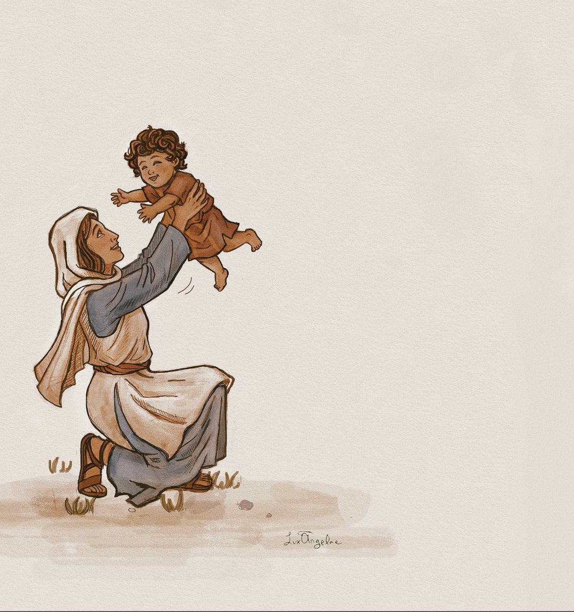 luxangelae's tweet photo. Jesus taking His first (wobbly) steps toward his mother https://t.co/yxOtfx9Kcn