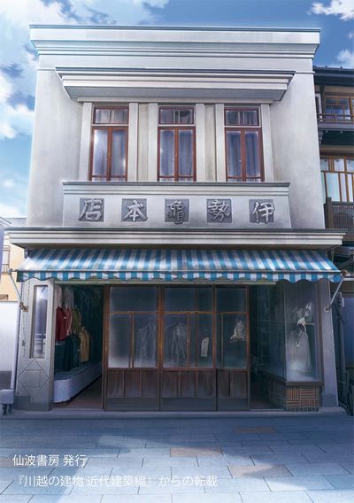 semba_shobo's tweet photo. ■柱の一部?

伊勢亀 本店 茶色のタイルはショーケースの���台部分。
店舗から飛び出ているデザイン故に、柱の一部と勘違いする方も…
算木をモチーフにした網代紋様は、算木を3本並べた「三崩し」に対し、このお店オリジナル「六崩し」の紋様。

先日紹介の「龜」の字の文字看板併せ、タイルにも注目！ https://t.co/ufr5XpOG99