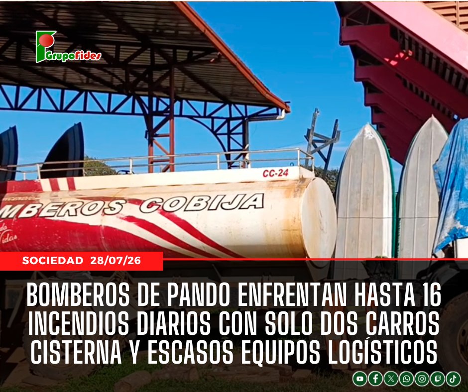 GrupoFides's tweet photo. 🟢 #GrupoFides | #FidesTV #Cobija La autoridad señaló además que las labores de atención de emergencias se ven limitadas por la falta de equipamiento, ya que la unidad cuenta únicamente con dos carros cisterna.
Lea la nota aquí 👉 https://t.co/DLshtToHPs https://t.co/3jmidVvYzK