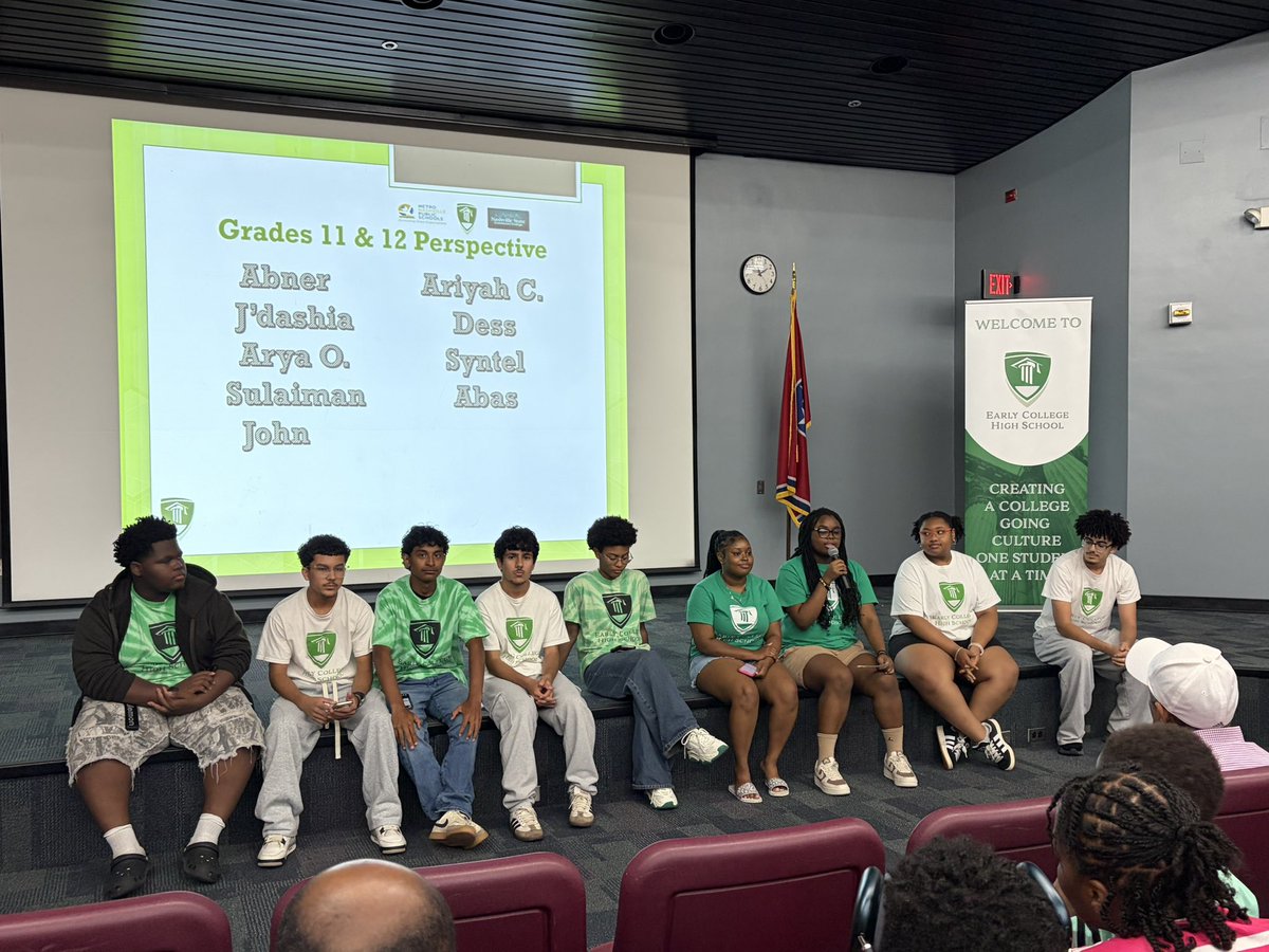 ECHS_MNPS's tweet photo. Grades 9 & 10 Orientation ✅! Welcome home 🍧✏️🎒🏈 🚌 💚🤍!
Special love to our Grades 11 & 12 leaders (Abas, Sulaiman, Abner, John, Arya O., Ariyah C., J’dashia, Dess, & Syntel ✨) for all of their help!
#ECHSLevelUp #HSDualEnrollment @metroschools @nashvillestate https://t.co/eDS0WCs8yi