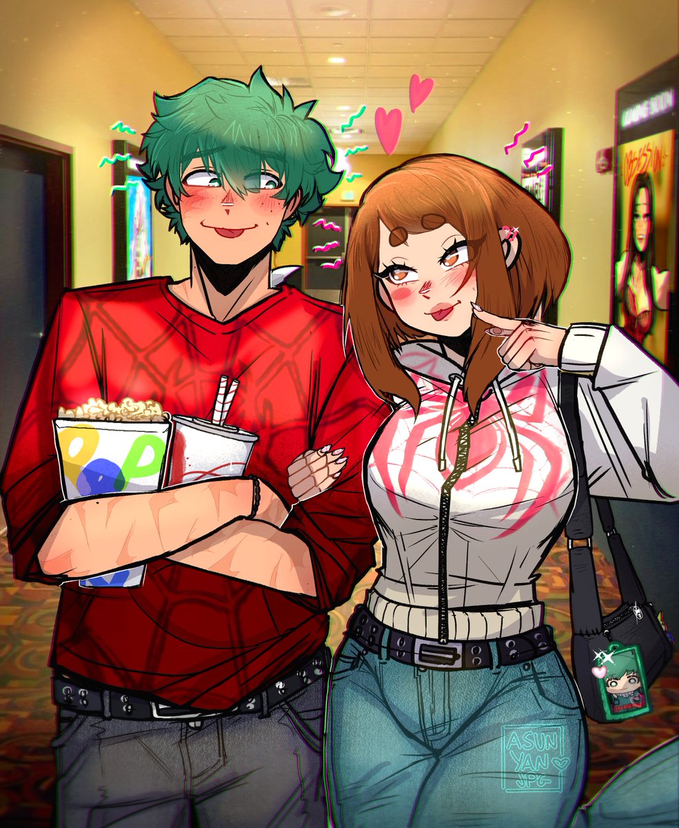 asunyanjpg's tweet photo. Umm... Two tickets to what movie?🕸️💞(ᵔ⩊ᵔ)‼️ #MHA #izuocha #SpiderManBrandNewDay https://t.co/J2SNimfD3y