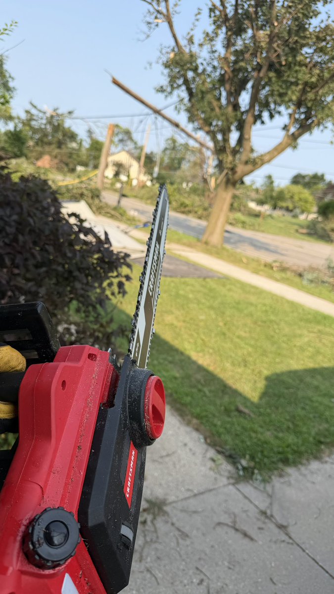 EddyWisco's tweet photo. So I’m without power for a week after the tornado ripped through Appleton. So I can’t watch any wrestling. 

But it’s still #TatumTuesday because I bought a chainsaw. @TatumPaxley 

(Ps @shiloh_wwe can I borrow a hockey mask) https://t.co/zsk2OwL3ix